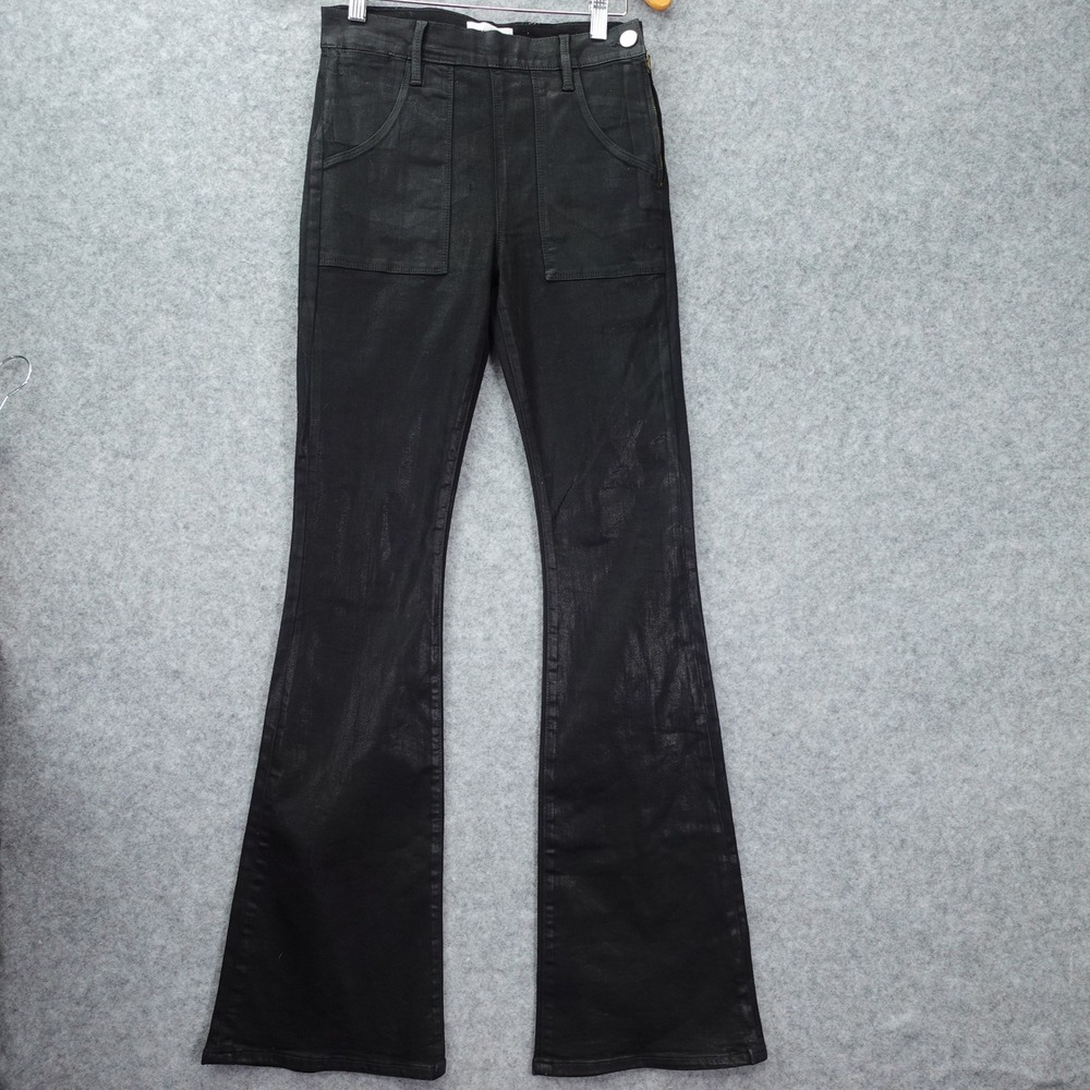 Frame Coated Flare Jeans Womens 26 Black Waxed Shiny Y2K Tall Patch Pocket 26x34